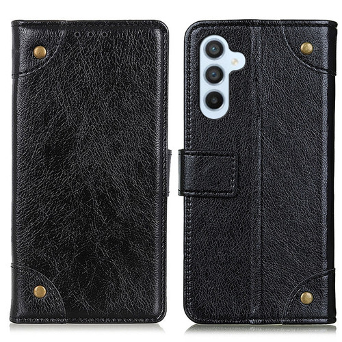 Samsung Galaxy S24 Copper Buckle Nappa Texture Leather Phone Case - Black