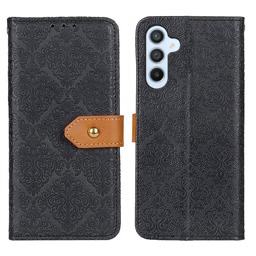 Samsung Galaxy S24 European Floral Embossed Leather Phone Case - Black
