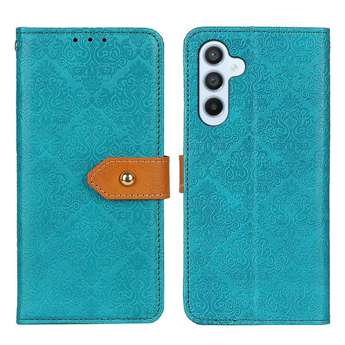 Samsung Galaxy S24 European Floral Embossed Leather Phone Case - Blue