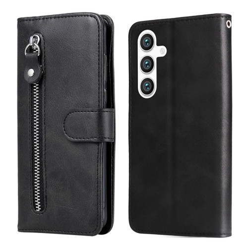 Samsung Galaxy S24 Fashion Calf Texture Zipper Leather Phone Case - Black