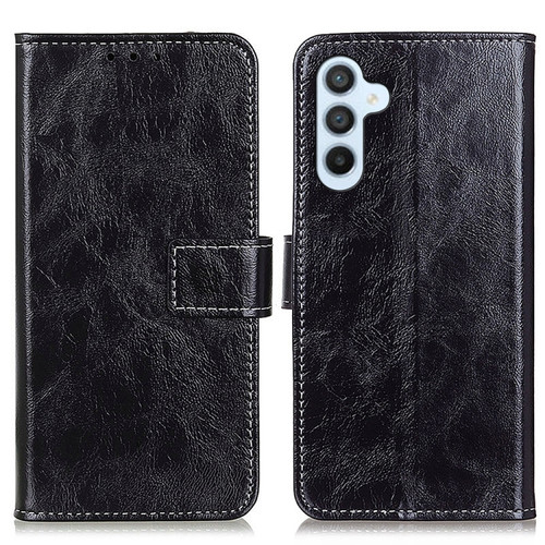 Samsung Galaxy S24 Retro Crazy Horse Texture Leather Phone Case - Black