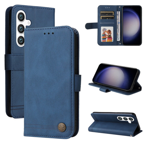 Samsung Galaxy S24 Skin Feel Life Tree Metal Button Leather Phone Case - Blue