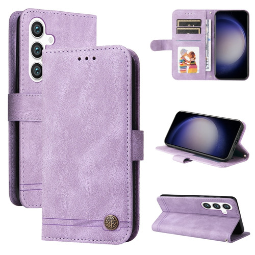 Samsung Galaxy S24 Skin Feel Life Tree Metal Button Leather Phone Case - Purple