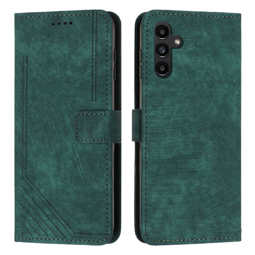 Samsung Galaxy S24 Skin Feel Stripe Pattern Leather Phone Case with Long Lanyard - Green