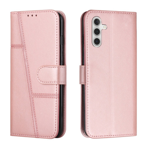 Samsung Galaxy S24 Stitching Calf Texture Buckle Leather Phone Case - Pink