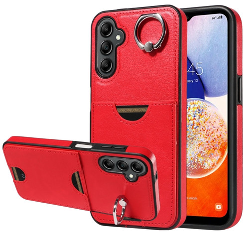 Samsung Galaxy A14 4G / 5G Calf Texture Card Slot Ring Holder Phone Case - Red