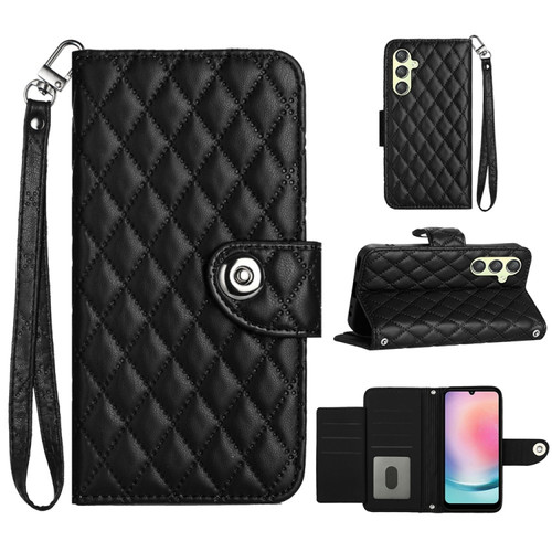 Samsung Galaxy A14 4G / 5G Rhombic Texture Flip Leather Phone Case with Lanyard - Black