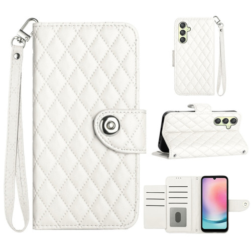 Samsung Galaxy A14 4G / 5G Rhombic Texture Flip Leather Phone Case with Lanyard - White