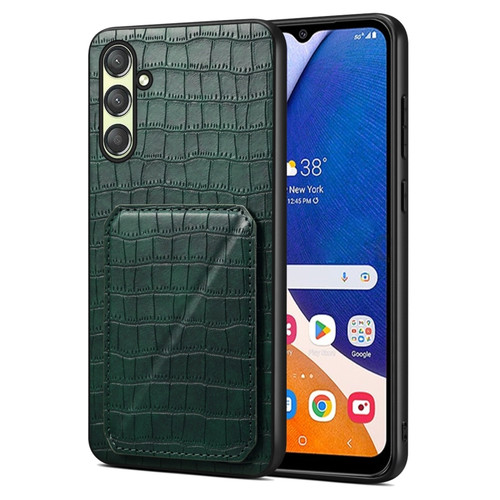 Samsung Galaxy A14 4G/5G Denior Imitation Crocodile Leather Back Phone Case with Holder - Green