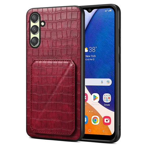 Samsung Galaxy A14 4G/5G Denior Imitation Crocodile Leather Back Phone Case with Holder - Rose Red