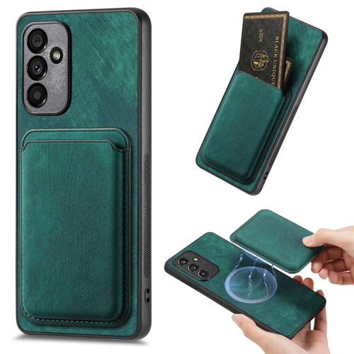 Samsung Galaxy A14 4G/5G Retro Leather Card Bag Magnetic Phone Case - Green