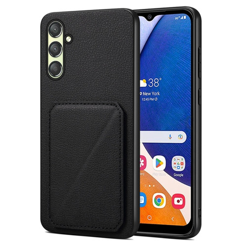 Samsung Galaxy A14 5G / 4G Denior Imitation Calf Leather Back Phone Case with Holder - Black