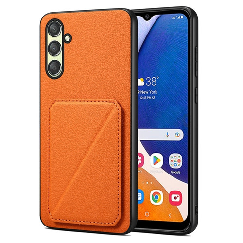 Samsung Galaxy A14 5G / 4G Denior Imitation Calf Leather Back Phone Case with Holder - Orange