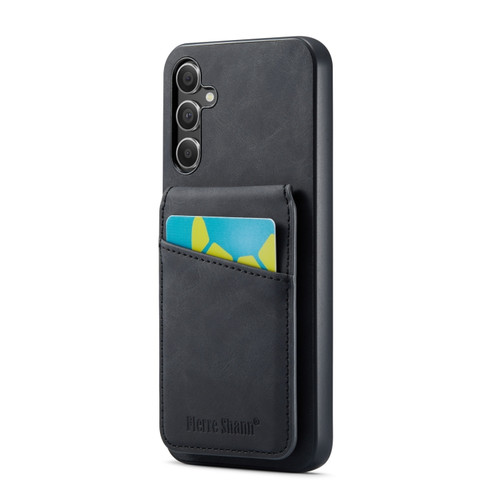 Samsung Galaxy A14 5G Fierre Shann Crazy Horse Card Holder Back Cover PU Phone Case - Black