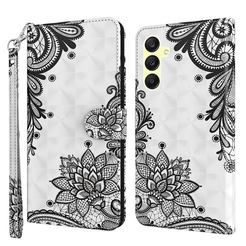 Samsung Galaxy A25 5G 3D Painting Pattern Flip Leather Phone Case - Diagonal Black Flower