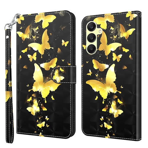 Samsung Galaxy A25 5G 3D Painting Pattern Flip Leather Phone Case - Gold Butterfly