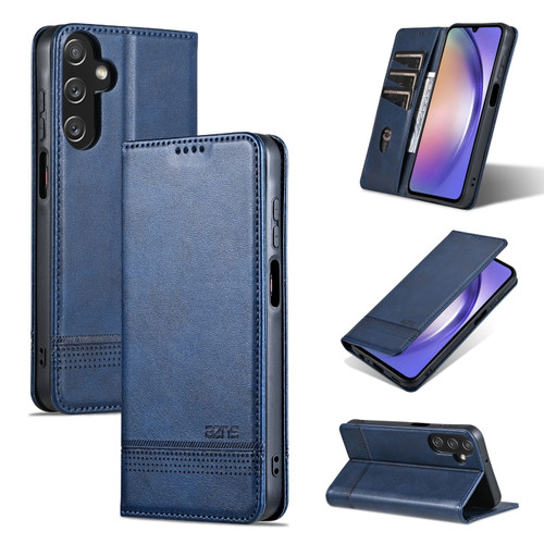 Samsung Galaxy A25 5G AZNS Magnetic Calf Texture Flip Leather Phone Case - Dark Blue
