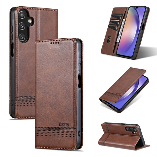 Samsung Galaxy A25 5G AZNS Magnetic Calf Texture Flip Leather Phone Case - Dark Brown