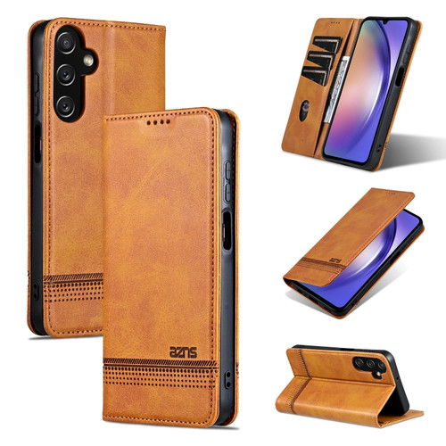 Samsung Galaxy A25 5G AZNS Magnetic Calf Texture Flip Leather Phone Case - Light Brown
