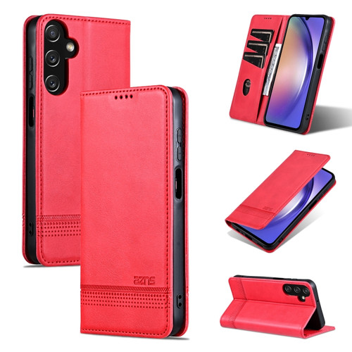 Samsung Galaxy A25 5G AZNS Magnetic Calf Texture Flip Leather Phone Case - Red