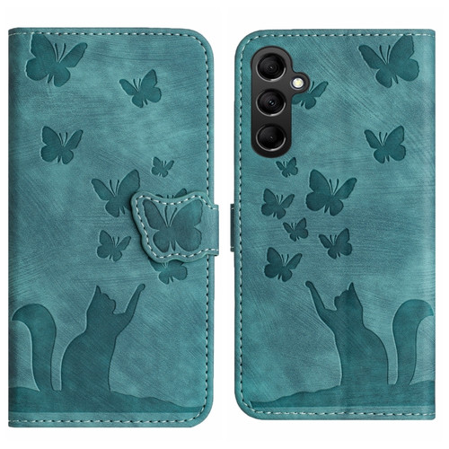 Samsung Galaxy A25 5G Butterfly Cat Embossing Flip Leather Phone Case - Wathet