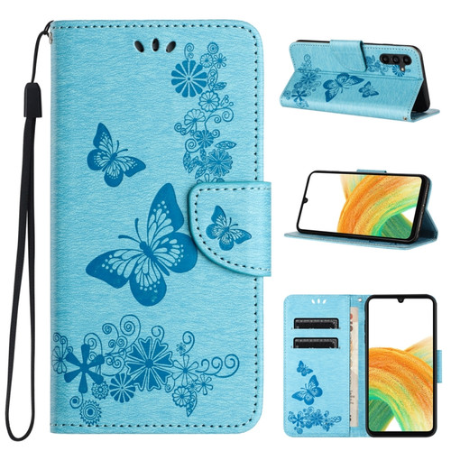 Samsung Galaxy A25 5G Butterfly Embossed Flip Leather Phone Case - Blue