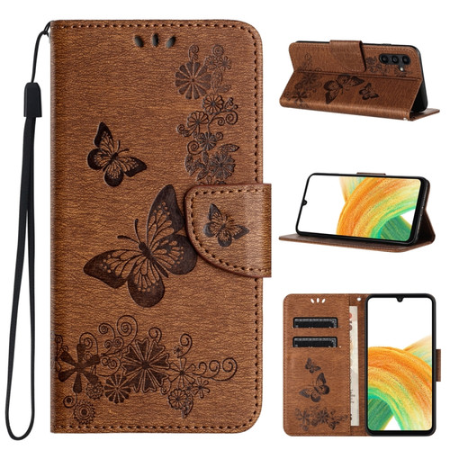 Samsung Galaxy A25 5G Butterfly Embossed Flip Leather Phone Case - Brown