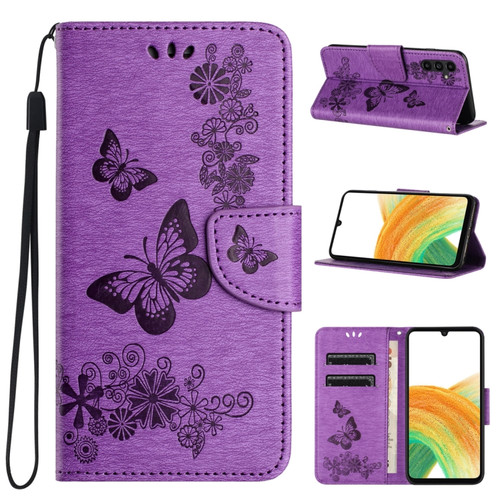 Samsung Galaxy A25 5G Butterfly Embossed Flip Leather Phone Case - Purple