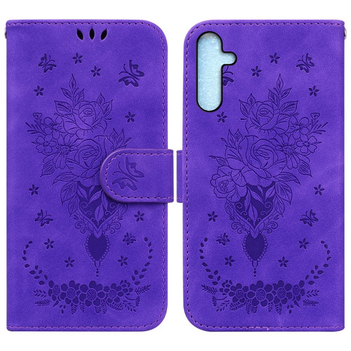Samsung Galaxy A25 5G Butterfly Rose Embossed Leather Phone Case - Purple