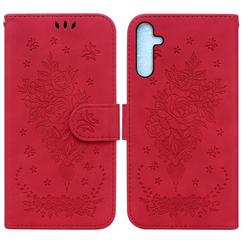 Samsung Galaxy A25 5G Butterfly Rose Embossed Leather Phone Case - Red