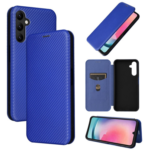 Samsung Galaxy A25 5G Carbon Fiber Texture Flip Leather Phone Case - Blue