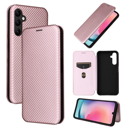 Samsung Galaxy A25 5G Carbon Fiber Texture Flip Leather Phone Case - Pink