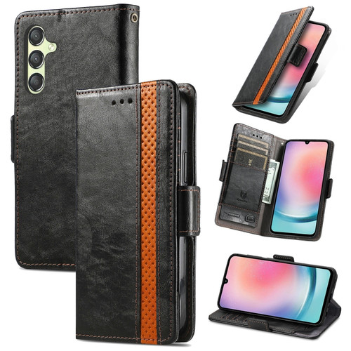 Samsung Galaxy A25 5G CaseNeo Splicing Dual Magnetic Buckle Leather Phone Case - Black