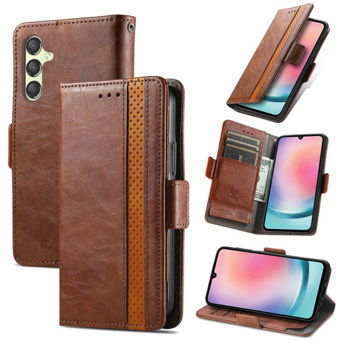 Samsung Galaxy A25 5G CaseNeo Splicing Dual Magnetic Buckle Leather Phone Case - Brown