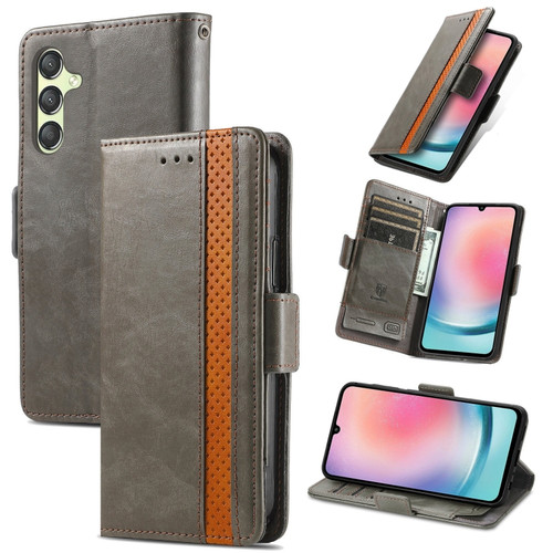 Samsung Galaxy A25 5G CaseNeo Splicing Dual Magnetic Buckle Leather Phone Case - Gray