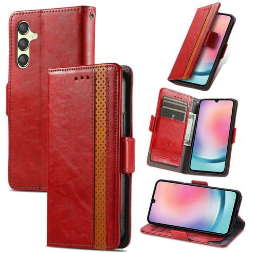 Samsung Galaxy A25 5G CaseNeo Splicing Dual Magnetic Buckle Leather Phone Case - Red