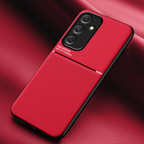 Samsung Galaxy A25 5G Classic Tilt Strip Grain Magnetic Shockproof PC + TPU Phone Case - Red
