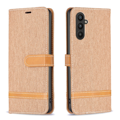 Samsung Galaxy A25 5G Color Block Denim Texture Leather Phone Case - Brown
