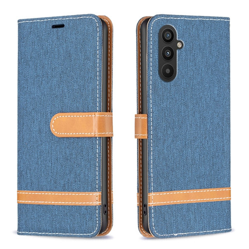 Samsung Galaxy A25 5G Color Block Denim Texture Leather Phone Case - Dark Blue