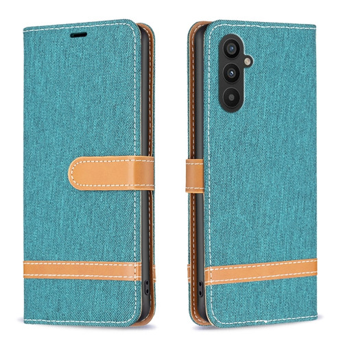 Samsung Galaxy A25 5G Color Block Denim Texture Leather Phone Case - Green