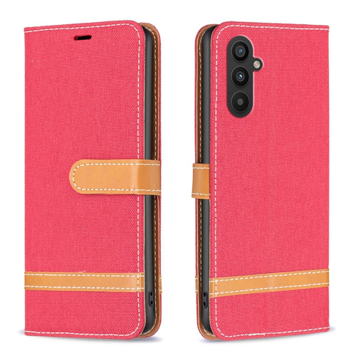 Samsung Galaxy A25 5G Color Block Denim Texture Leather Phone Case - Red