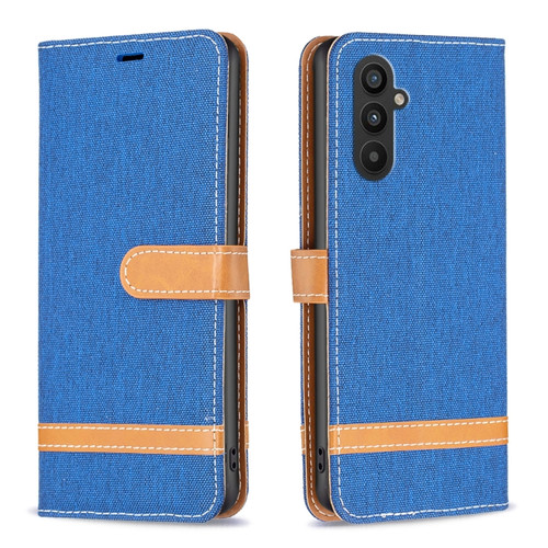 Samsung Galaxy A25 5G Color Block Denim Texture Leather Phone Case - Royal Blue