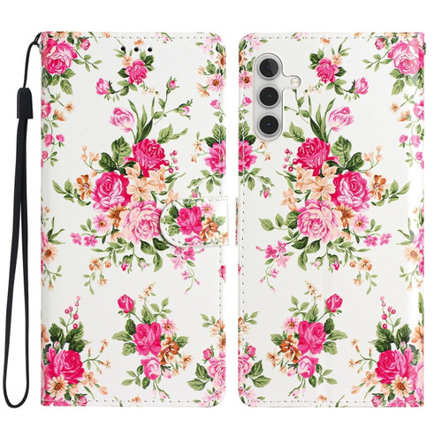 Samsung Galaxy A25 5G Colored Drawing Leather Phone Case - Peonies