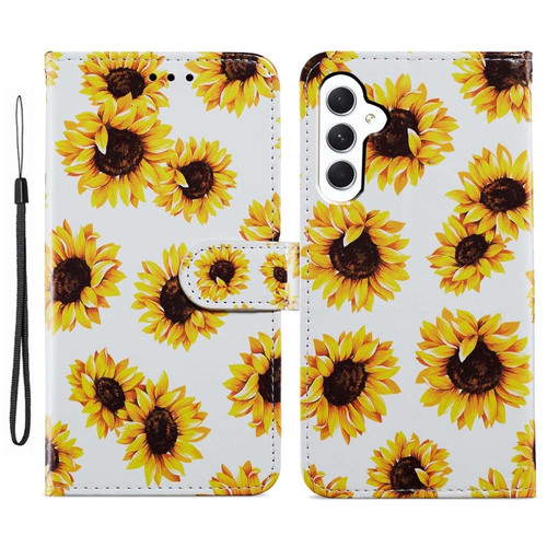 Samsung Galaxy A25 5G Colored Drawing Leather Phone Case - Sunflower