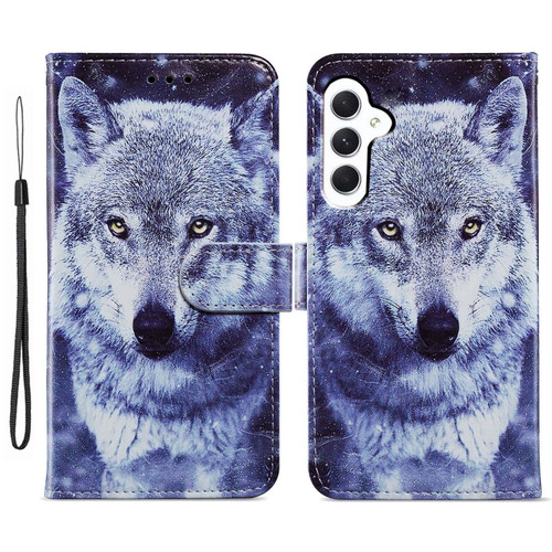 Samsung Galaxy A25 5G Colored Drawing Leather Phone Case - White Wolf