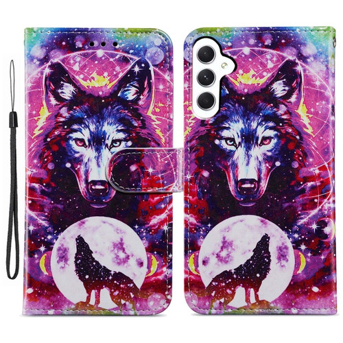 Samsung Galaxy A25 5G Colored Drawing Leather Phone Case - Wolf Totem