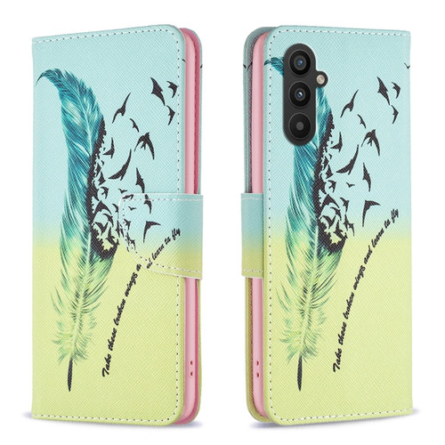 Samsung Galaxy A25 5G Colored Drawing Pattern Leather Phone Case - Feather