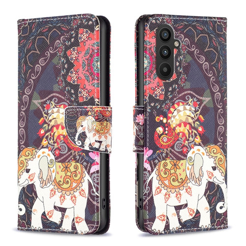 Samsung Galaxy A25 5G Colored Drawing Pattern Leather Phone Case - Flowers Elephant