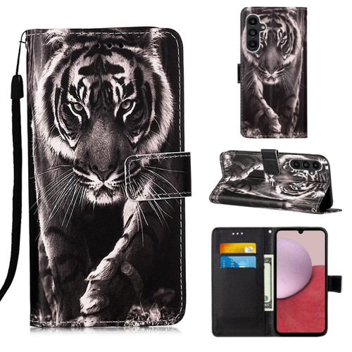 Samsung Galaxy A25 5G Colored Drawing Pattern Plain Weave Leather Phone Case - Black And White Tiger