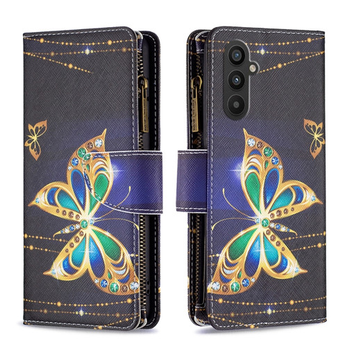 Samsung Galaxy A25 5G Colored Drawing Pattern Zipper Leather Phone Case - Big Butterfly